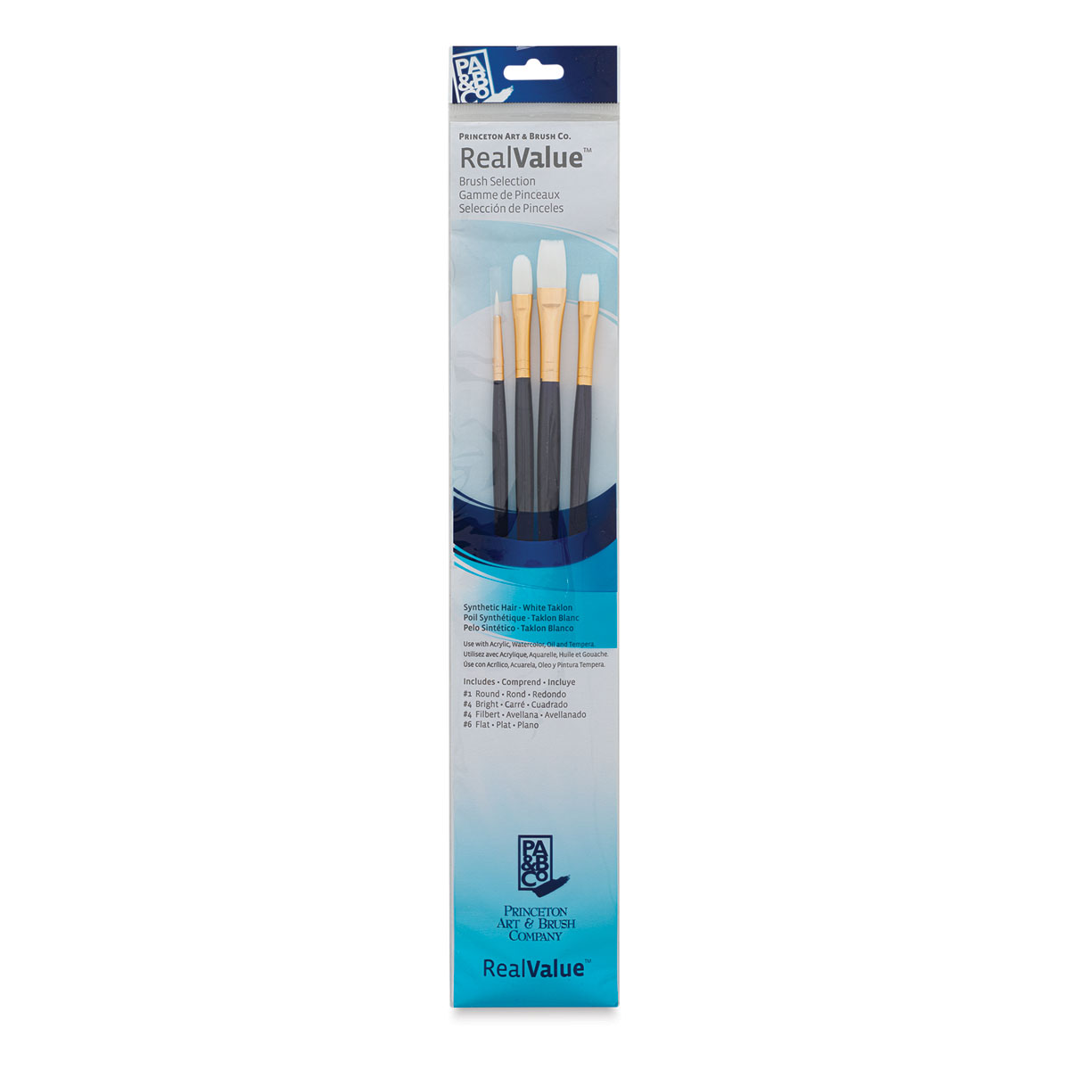 Princeton Real Value Brush Set - 9130, White Taklon, Long Handle