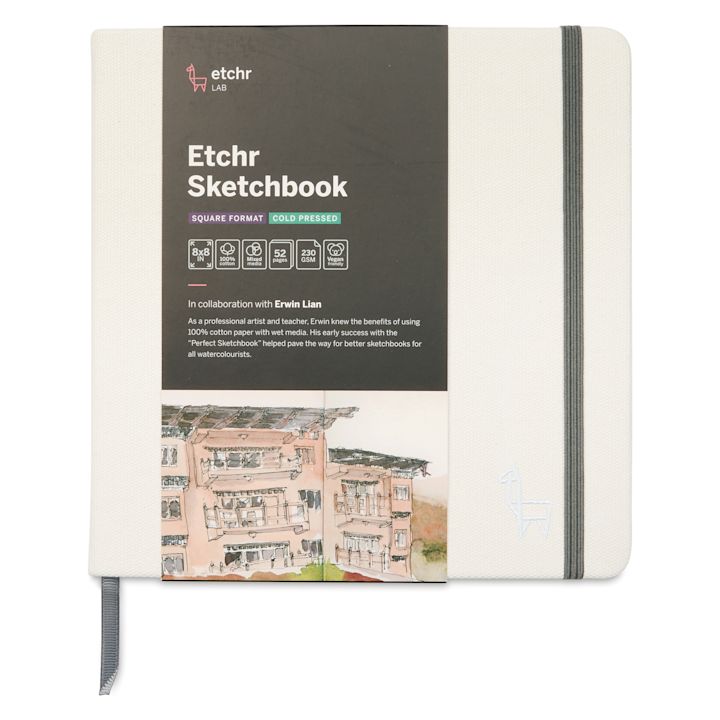 Etchr Mixed Media Hardbound Sketchbook Cold Press, Square, 8" x 8