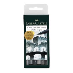 Faber-Castell Pitt Artist Pen Set - Shades of Grey, Set of 6 (front of package)