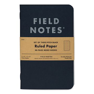 Open in modal - Field Notes Pitch Black 2-Pack Notebooks - Ruled, 3-1/2" x 5-1/2", 48 Pages, front cover