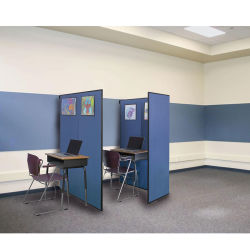 Screenflex Study Carrels - right angled view of panels set up with desks as private work areas
