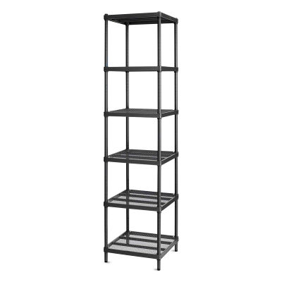 Design Ideas MeshWorks Shelving Units - Slightly angled view of narrow 6 shelf black unit 