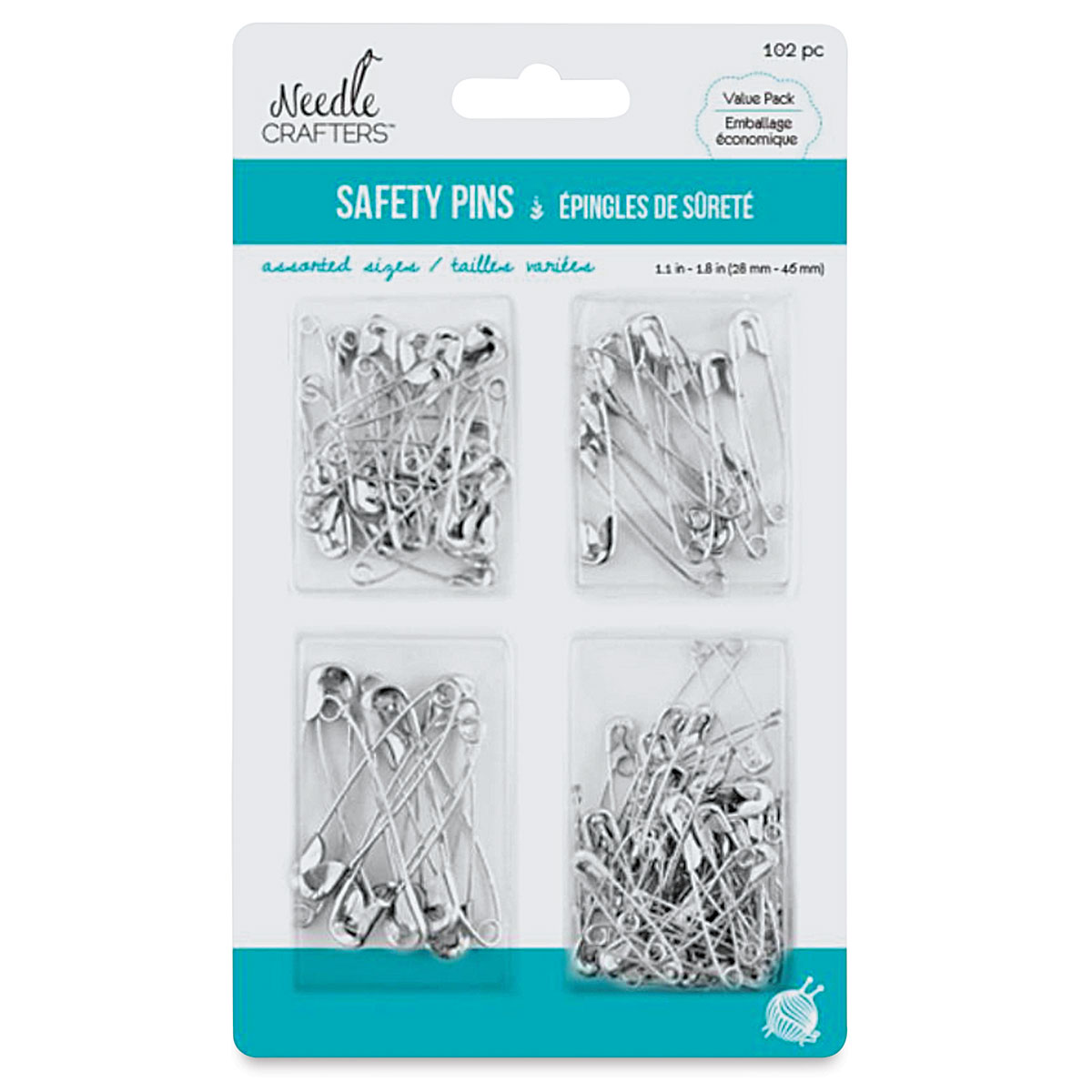 Needle Crafters NC801 Safety Pins 28mm to 46mm Silver 102-Pack