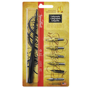 Speedball Calligraphy Project Set - Front of package showing 6 nibs and holder