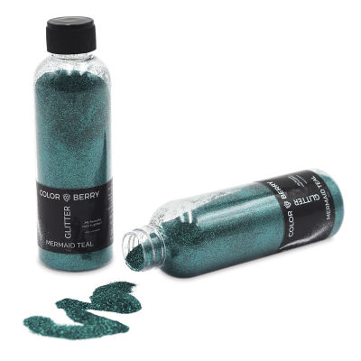 Colorberry Glitter - Mermaid Teal, Fine, 90 grams, Bottle (Glitter shown in and out of bottle)