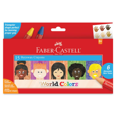 Faber-Castell Jumbo Beeswax Crayons - Front of package of Set of 15 World Colors