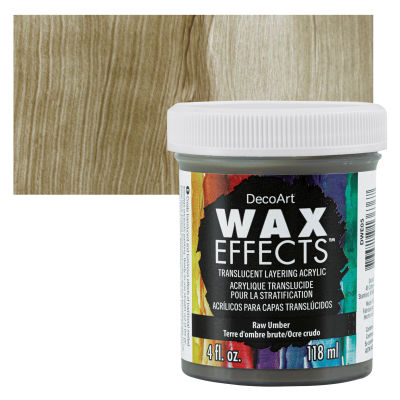 DecoArt Wax Effects Acrylic Paint - Raw Umber, 4 oz Jar with swatch