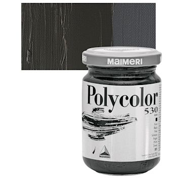 Open in modal - Maimeri Polycolor Vinyl Paint - Black, 140 ml Jar and swatch