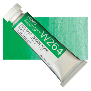 Holbein Artists'' Watercolor - Emerald Green Nova, 15 ml tube and swatch