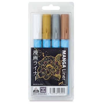 Open in modal - Aitoh Manga Liner Pens - Neutral Metallic Colors, Set of 4 (in package)