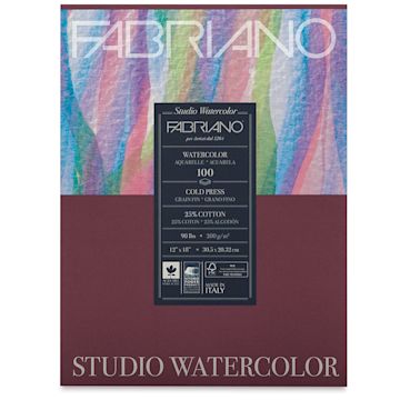Open in modal - Fabriano Studio Watercolor Paper - 12" x 18", Pkg of 100 Sheets, Cold Press, front cover