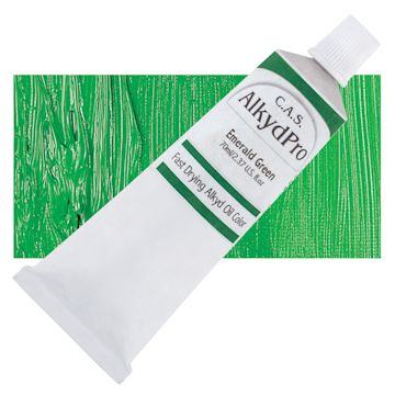 Open in modal - CAS AlkydPro Fast-Drying Alkyd Oil Color - Emerald Green, 70 ml tube and swatch