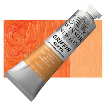 Open in modal - Winsor & Newton Griffin Alkyd - Cadmium Orange Hue, 37 ml tube and swatch