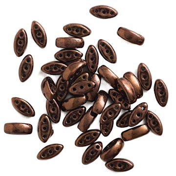Open in modal - John Bead Czech Glass Cali Three-Hole Beads - Black and Bronze beads in loose pile