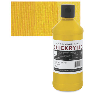Blickrylic Student Acrylics - Deep Yellow, Pint bottle and swatch