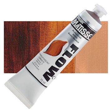 Open in modal - Matisse Flow Acrylic Paint - Transparent Umber, 75 ml tube and swatch