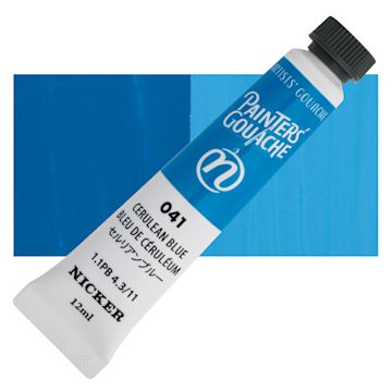 Open in modal - Nicker Painter’s Gouache - Cerulean Blue, 12 ml tube and swatch