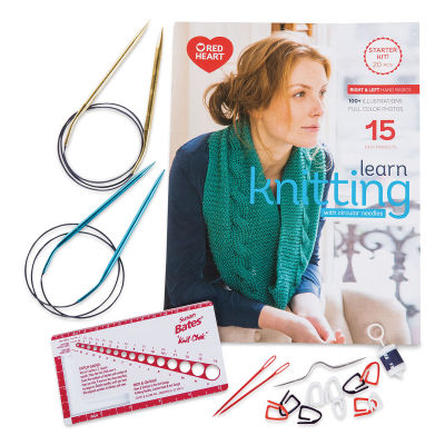 Red Heart Learn to Knit with Circular Needles Kit - Components of Kit