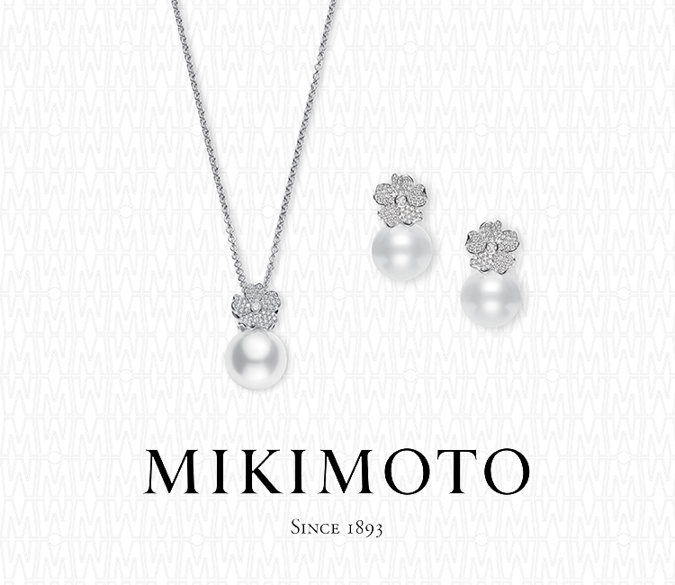 Mikimoto Cherry Blossom 18K White Gold Diamond with Akoya Cultured