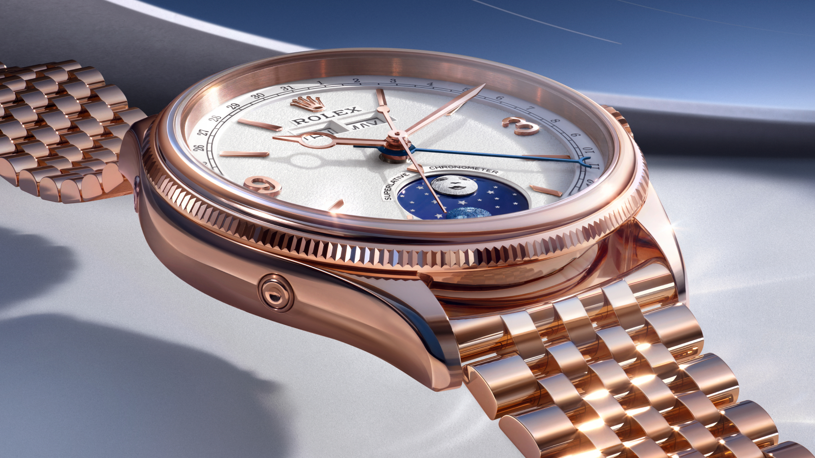 Rolex Perpetual Padellone moonphase dial and Settimo bracelet