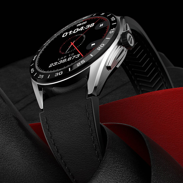 A watch with a black band