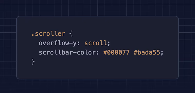 .scroller { width: 300px; height: 100px; overflow-y: scroll; scrollbar-color: #000077 #bada55; }