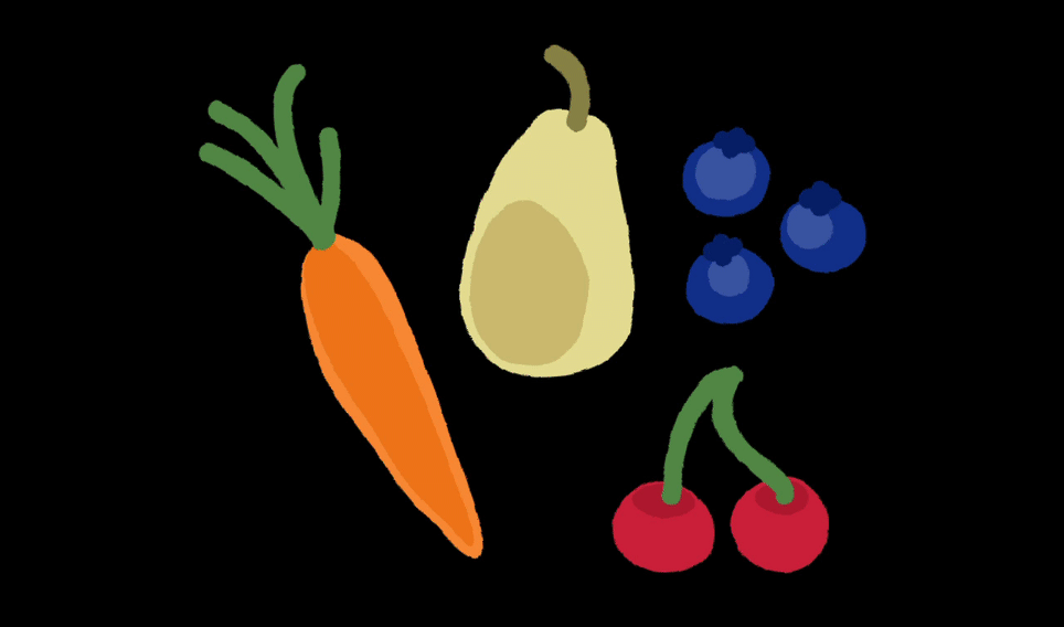 Fruits and vegetables with a wiggle comic effect