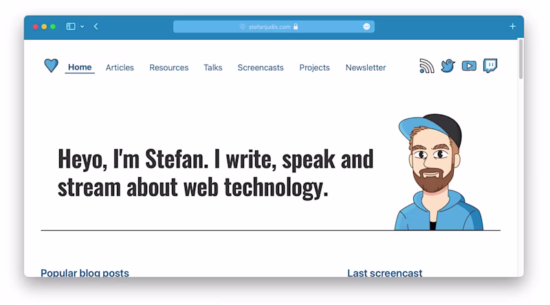 Screenshot of stefanjudis.com with a colorful Safari nav bar