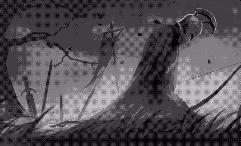 A dithered image of a knight.