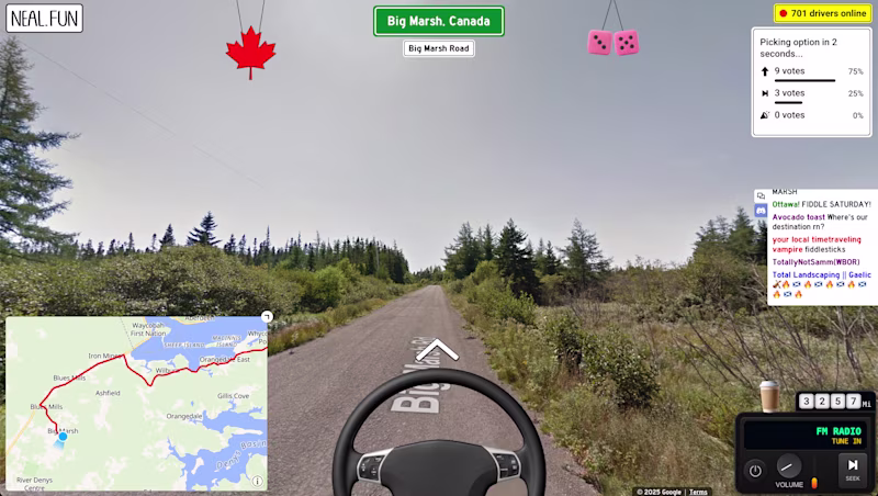 Google Maps Street View also showing a steering wheel, chat and a map.