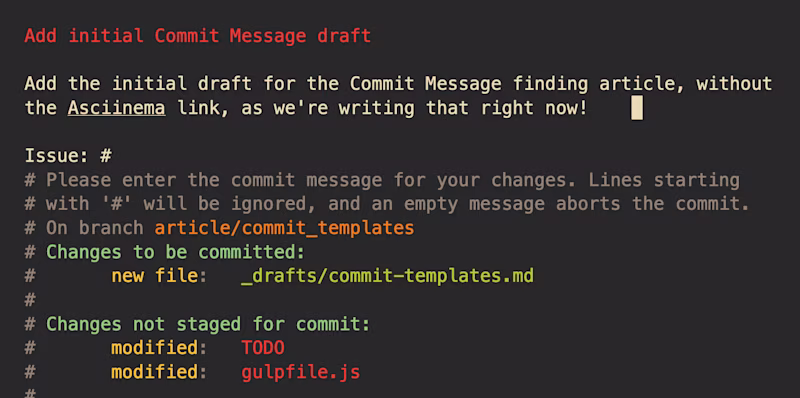 An extensive git commit message spanning multiple lines.