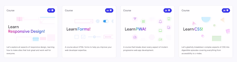 Four web dev cours covering design, forms, PWA and CSS