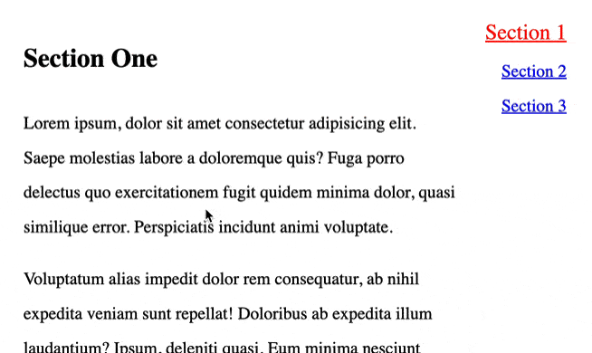 A table of contents component highlighting the currently visible section