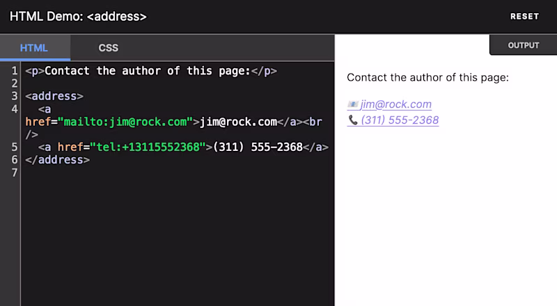 Example usage of the address element