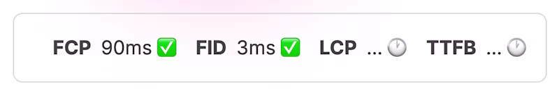 "web-vitals" element showing various web vitals metrics