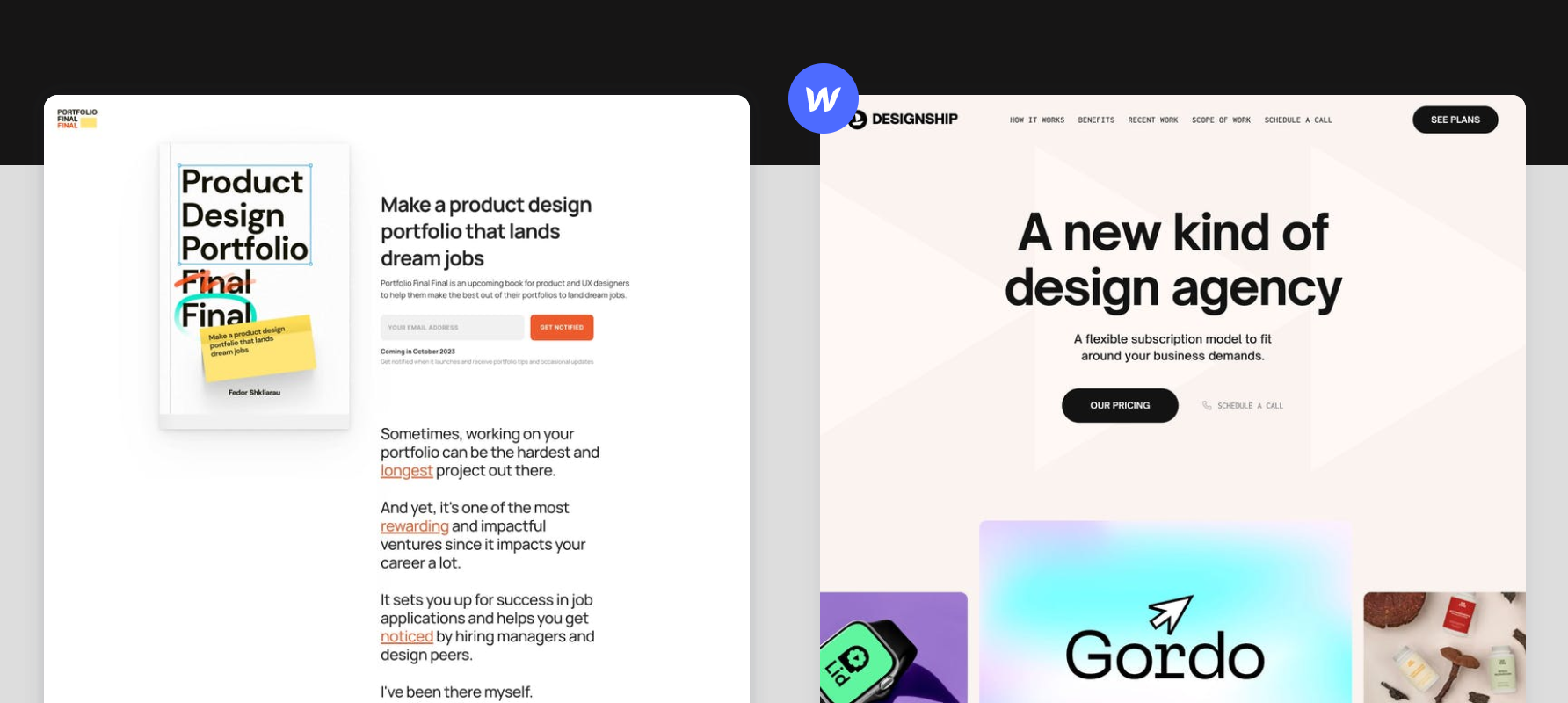 Two website screenshots in a collection of design inspiration.