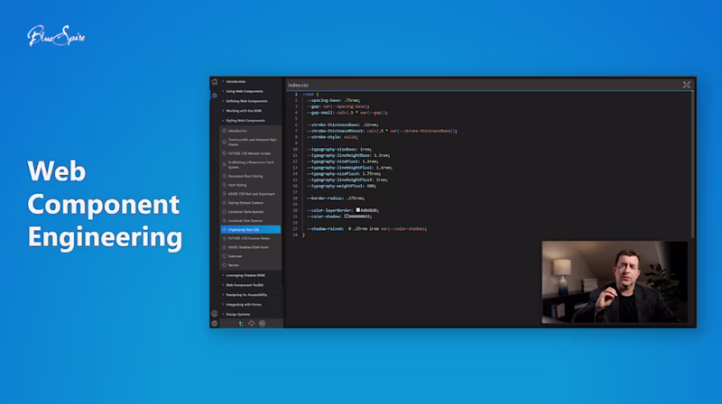 "Web Component Engineering" headline next to a preview of the course
