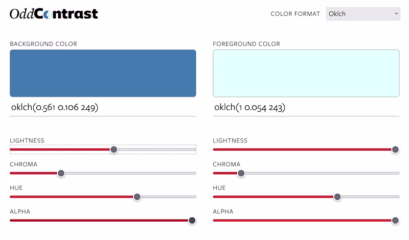 Color contrast tool with controls for two colors.