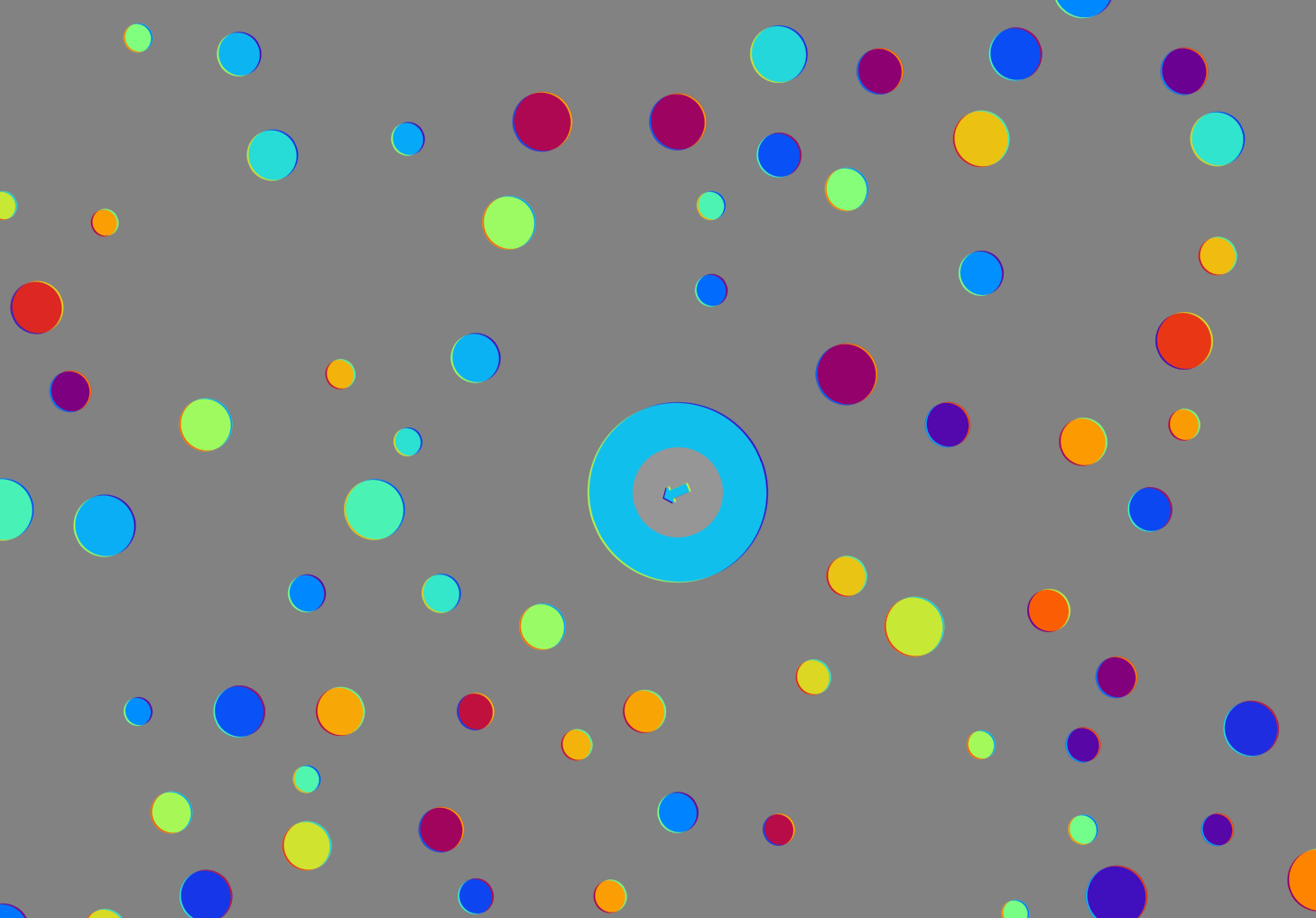 Many colorful dots on a gray background.