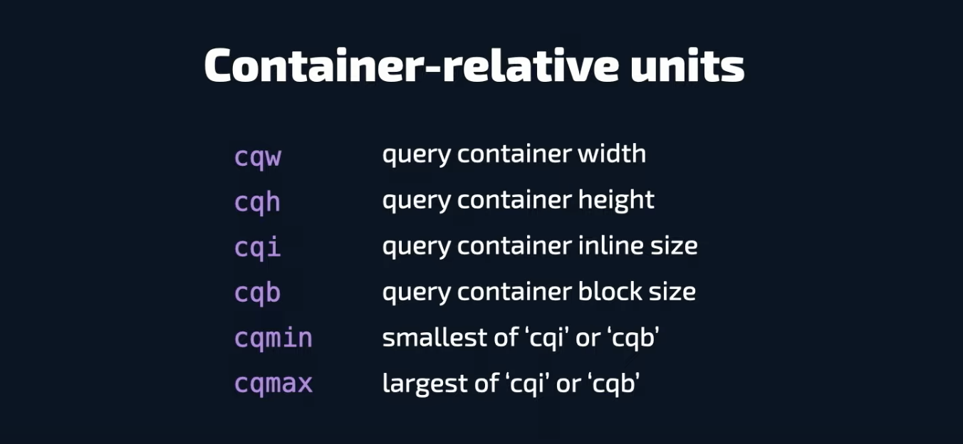 A list of container-relative units