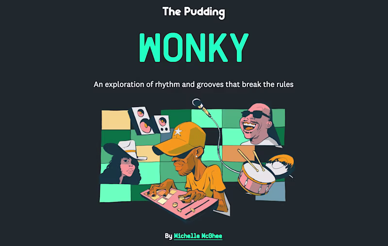 WONKY — An exploration of rhythm and grooves that break the rules illustration of erykah badu, j dilla on his drum machine, and stevie wonder