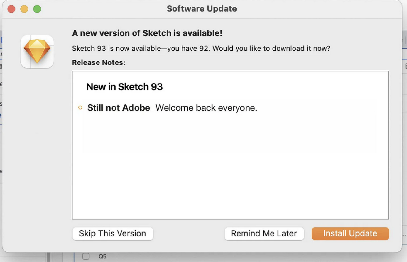 Sketch update dialog welcoming all the figma users