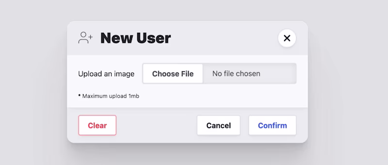 A modal dialog to create a new user