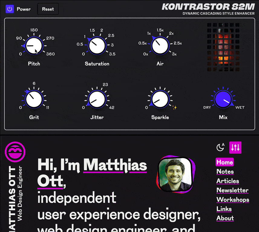 Site theme toggle built as a synthesizer