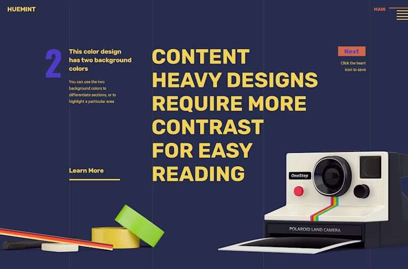 A colurful website showing a photo camera.