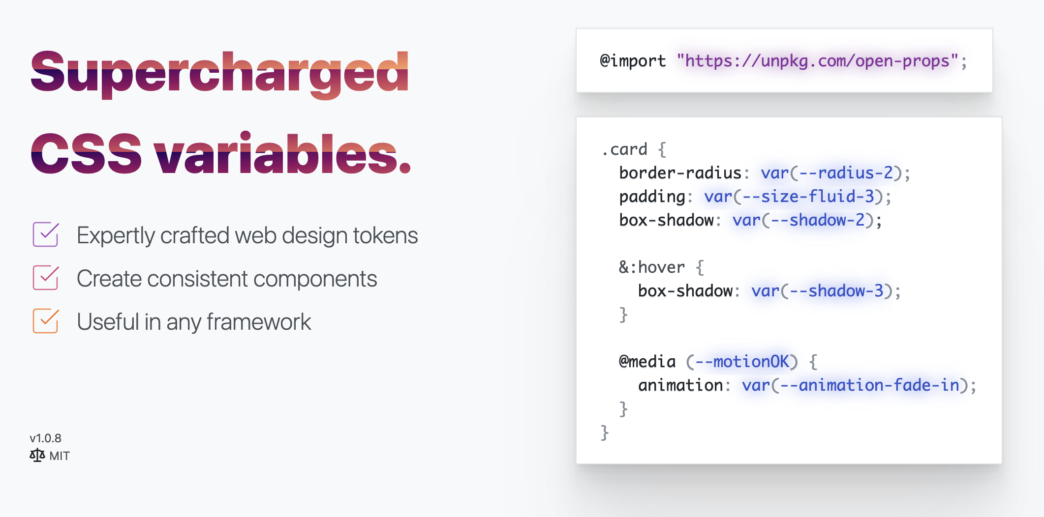 Supercharged CSS variables: Expertly crafted web design tokens, Create consistent components and useful in any framework