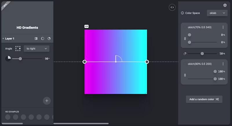 The HD gradients tool with various controls.