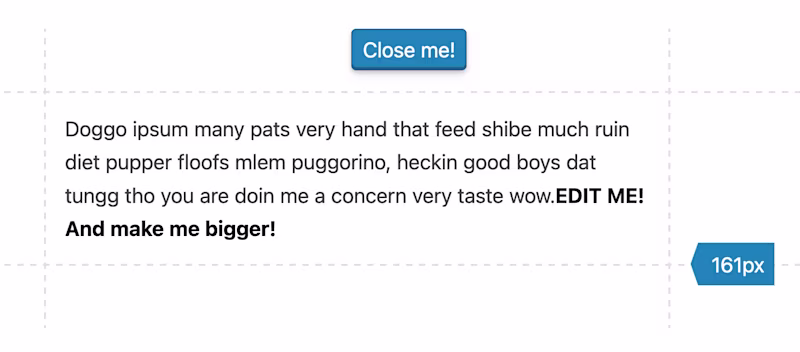Interactive element displaying an element's height next to a toggle button.