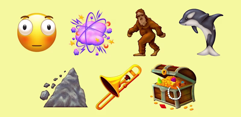 New emojis (an emoji with huge open eyes, a cloud of anger, a yeti, a treasure and many more)