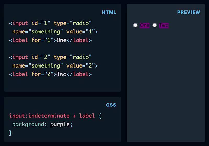 Example showing how to match unselected radios